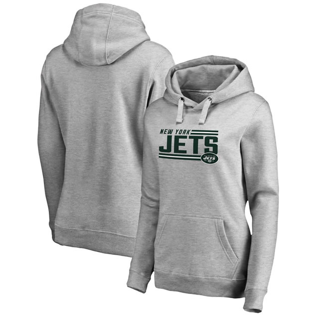 Women New York Jets NFL Pro Line by Fanatics Branded Ash Iconic Collection On Side Stripe Pullover Hoodie 90Hou